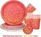 168Pcs Red and Gold Party Tableware Decorations, Red Plates and Napkins Serve 24, Red Paper Plates, Red and Gold Plates for Birthday Valentines Plates, Mardi Gras Plates, Red Graduation Plates